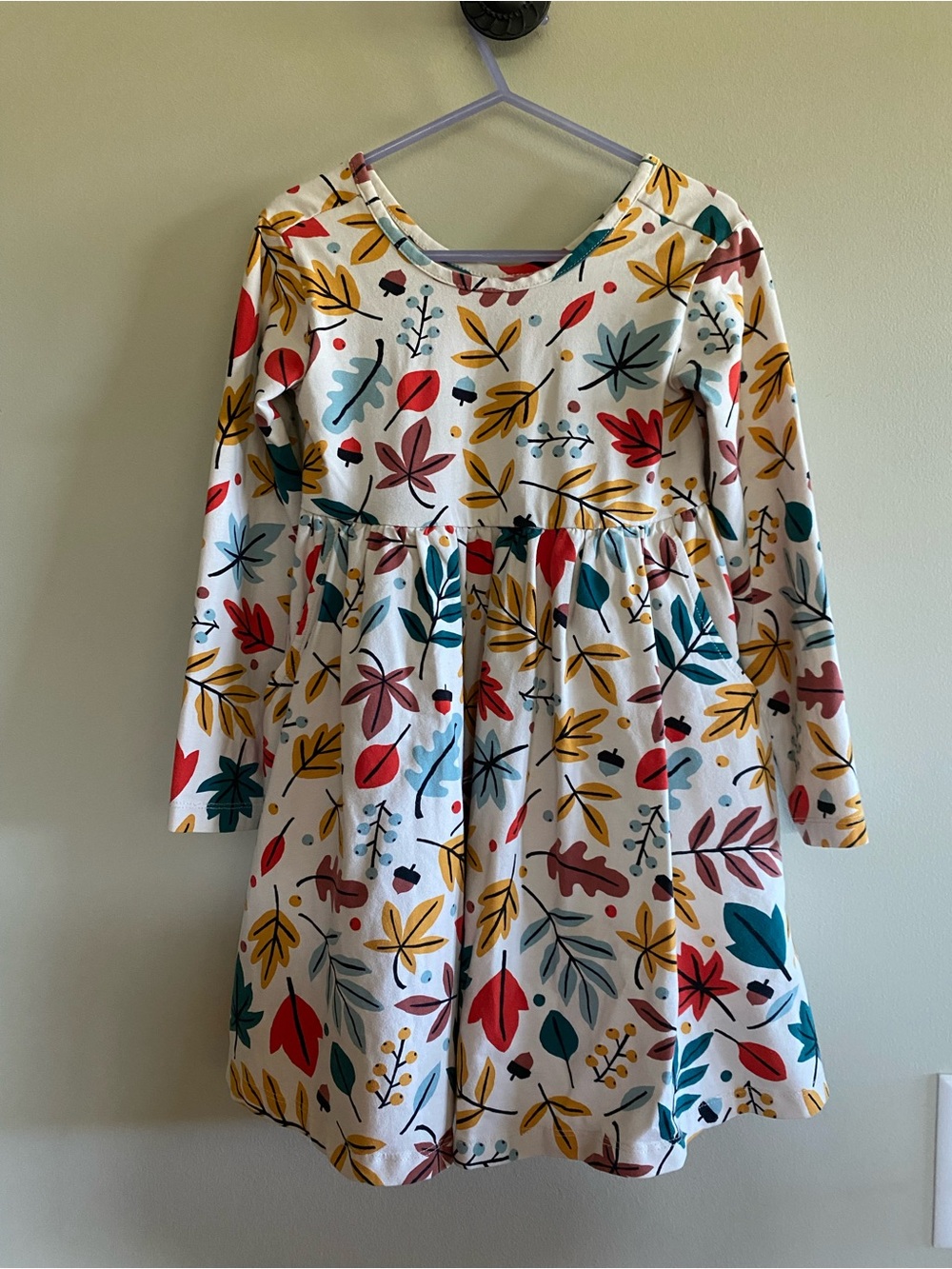 Hanna Andersson White Long-Sleeve Dress with Autumn Leaf Print